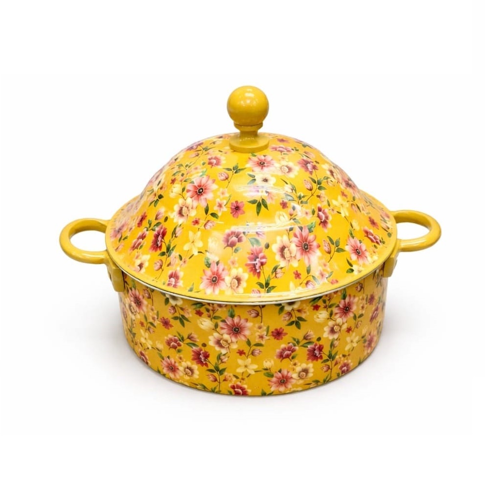 Flower Design Enamel Printed Hot Pot With Handles