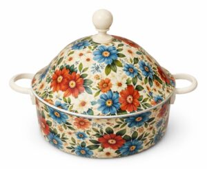 Latest Flower Enamel Printed Designer Double Wall Hot Pot
