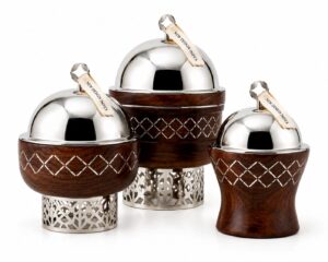 Arabian Hot Pot Set of 3 Walnut Finishing Casseroles Server Hot Pot