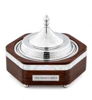 Hexagonal Shape Wooden Hot Pot Casseroles Server Pot For Walnut Finishing