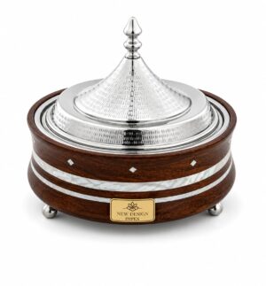Cone Shape Lid Double Wall Casseroles Server Rounded Hot Pot For Walnut Finishing
